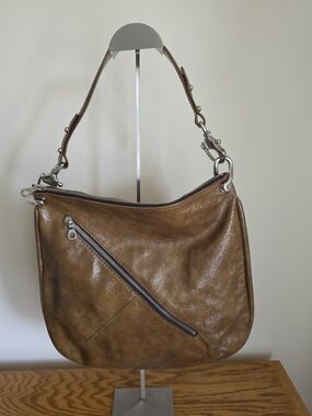 Christopher KON Taupe Patent  Leather Shoulder Bag